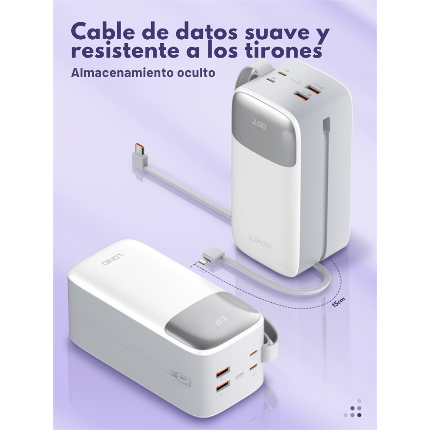 Power bank LDNIO PQ50 50000mAh con carga rápida y cables integrados – venta en Chile