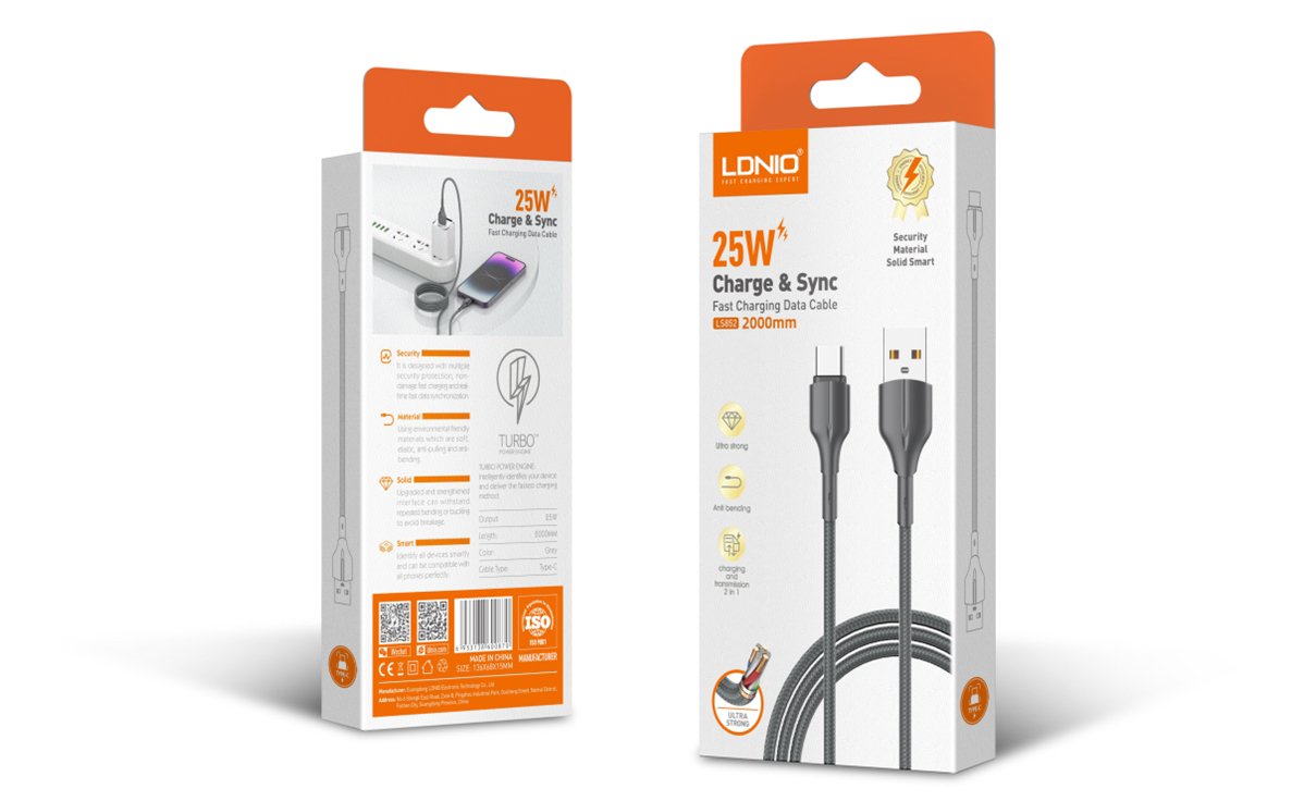 Cable Micro-USB de 1 metro LDNIO LS851 con conectores reforzados y carga rápida de 25W