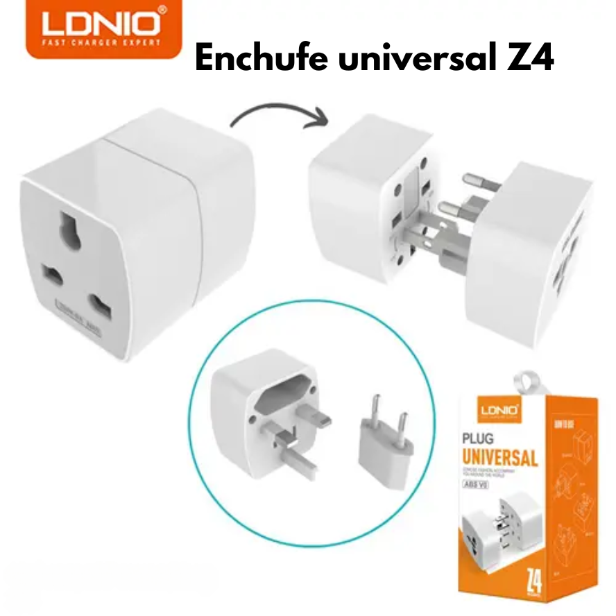 Adaptador de viaje universal LDNIO Z4 compatible con más de 150 países, seguro y compacto