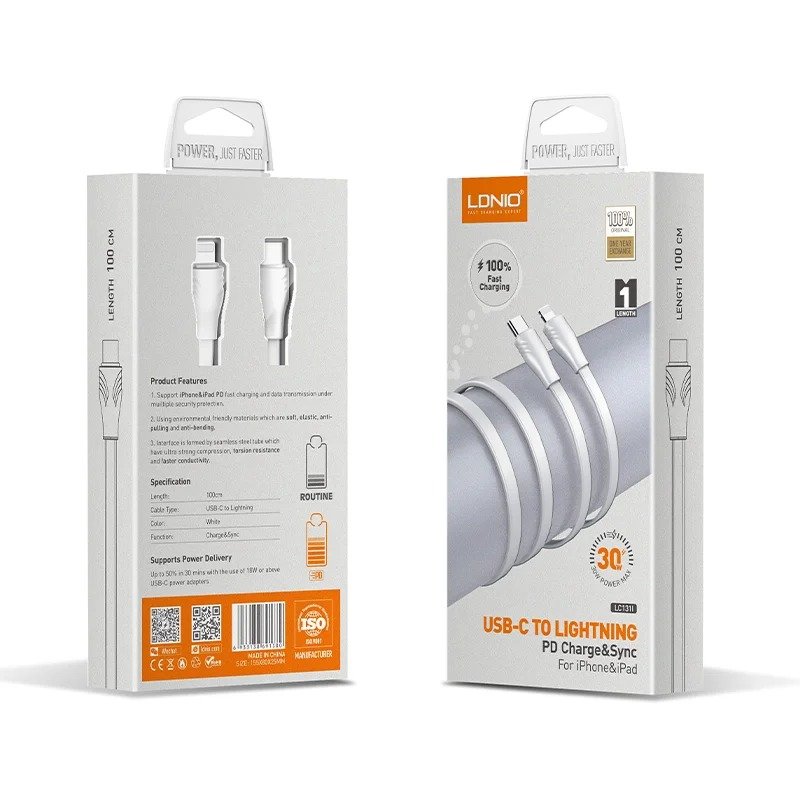 Cable USB LDNIO LS892 de 2 metros reforzado y compatible con carga rápida de hasta 25W