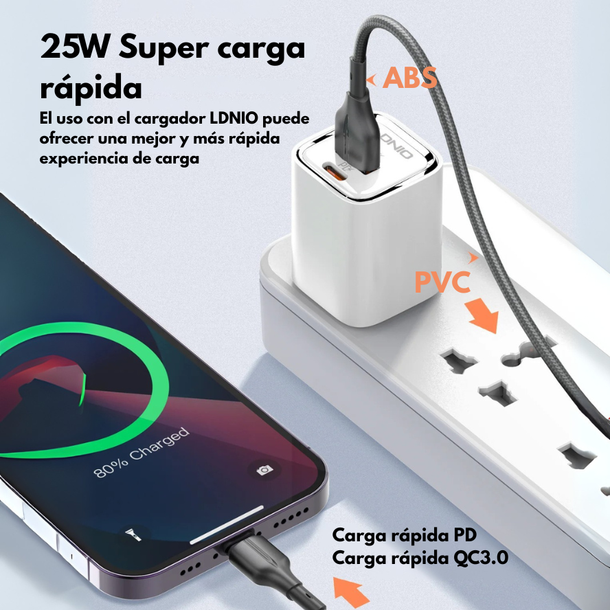 Cable Micro-USB de 1 metro LDNIO LS851 con conectores reforzados y carga rápida de 25W