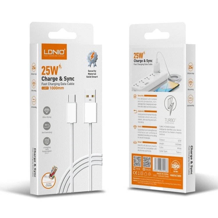 Cable USB LDNIO LS892 de 2 metros reforzado y compatible con carga rápida de hasta 25W