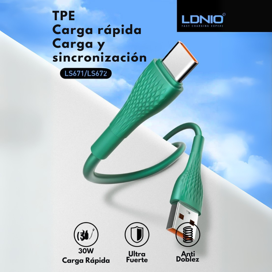 Cable de Carga Rápida 30W USB a Lightning | 2 Metros | LDNIO LS672 - Imagen 2