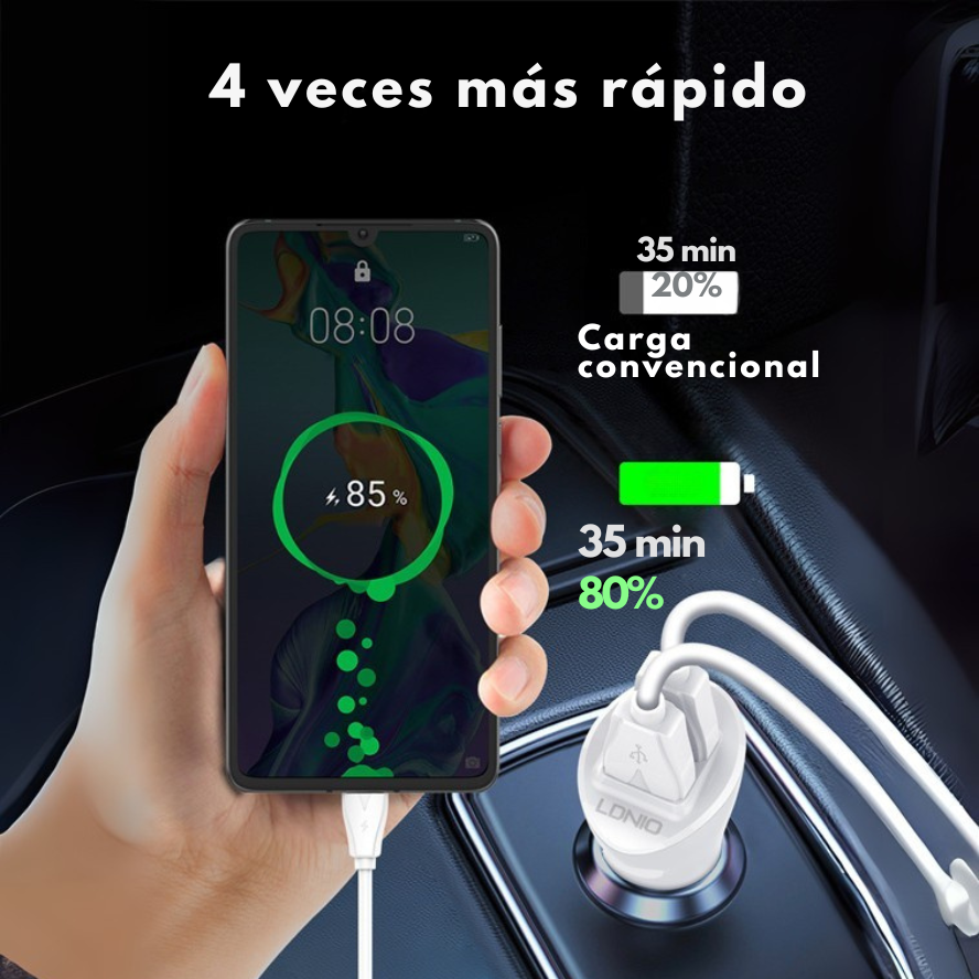 Cargador de auto rápido LDNIO C511Q con doble puerto USB-A QC3.0 y potencia de 36W, diseño compacto y seguro – venta en Chile