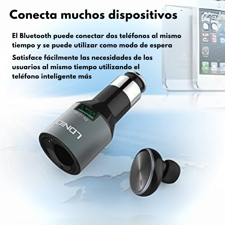 Cargador de auto LDNIO CM20 con auricular Bluetooth 4.0 manos libres y puerto USB 2.4A