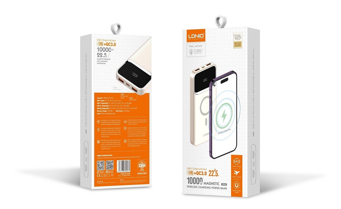 Power bank LDNIO PQ12 10.000mAh magnético con carga rápida inalámbrica y pantalla LED – disponible en Chile