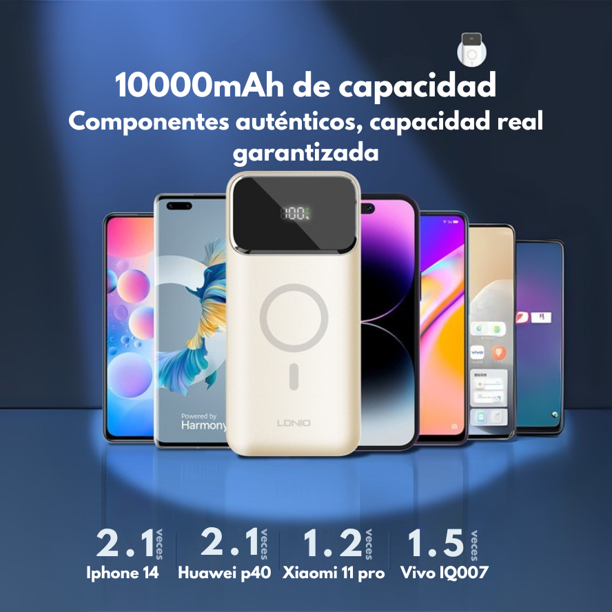 Power bank LDNIO PQ12 10.000mAh magnético con carga rápida inalámbrica y pantalla LED – disponible en Chile