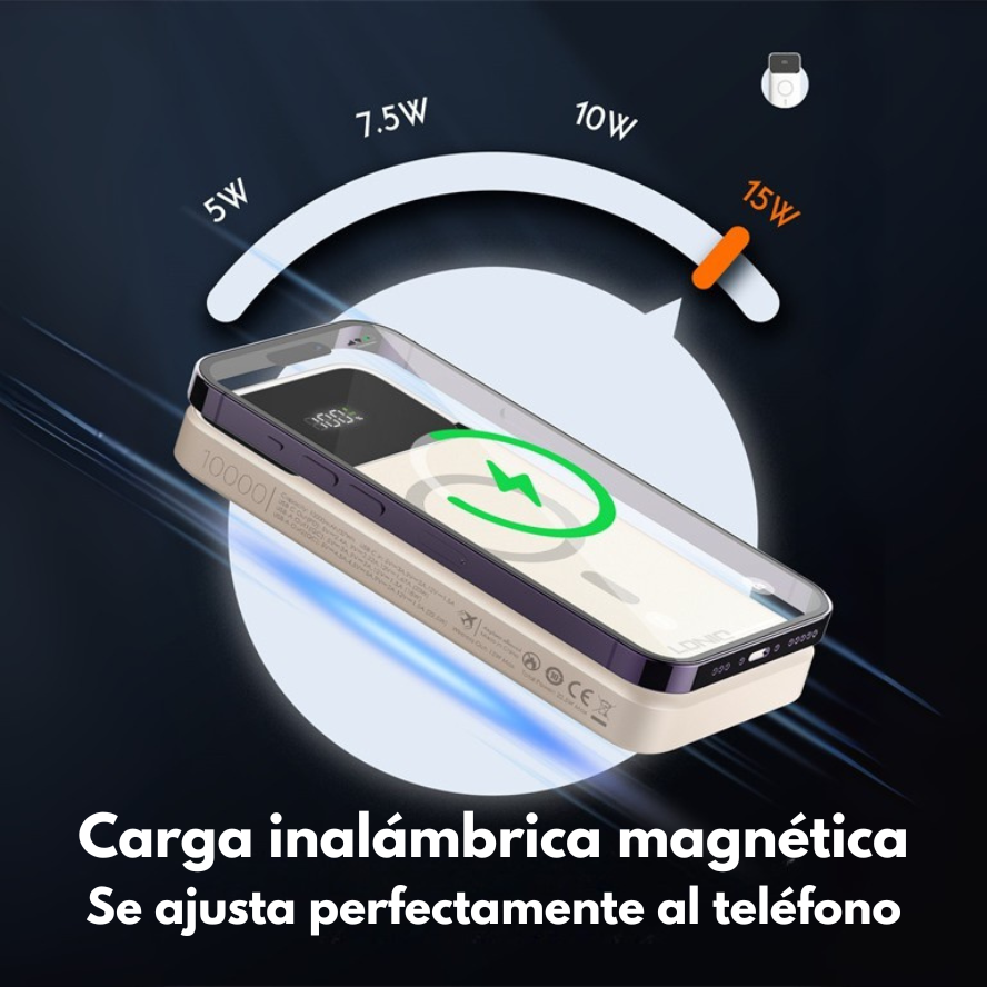 Power bank LDNIO PQ12 10.000mAh magnético con carga rápida inalámbrica y pantalla LED – disponible en Chile