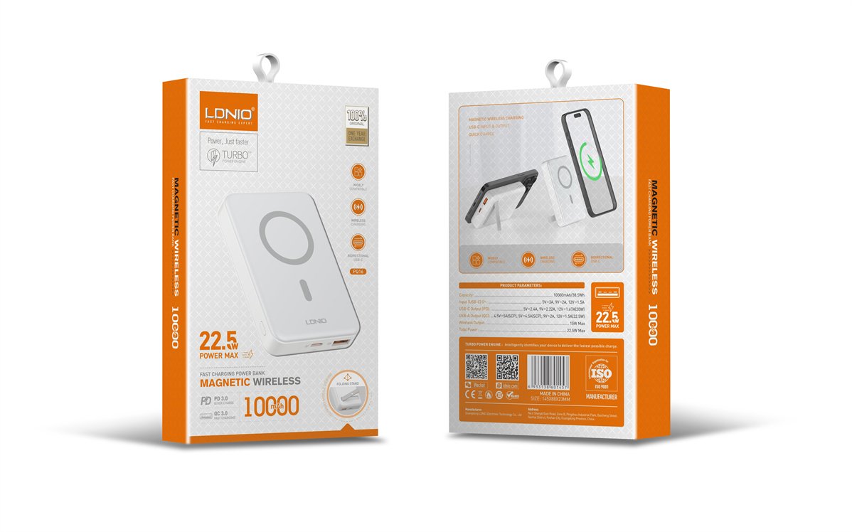 Power bank LDNIO PQ16 10.000mAh magnético con carga rápida inalámbrica y diseño ultra delgado – venta en Chile
