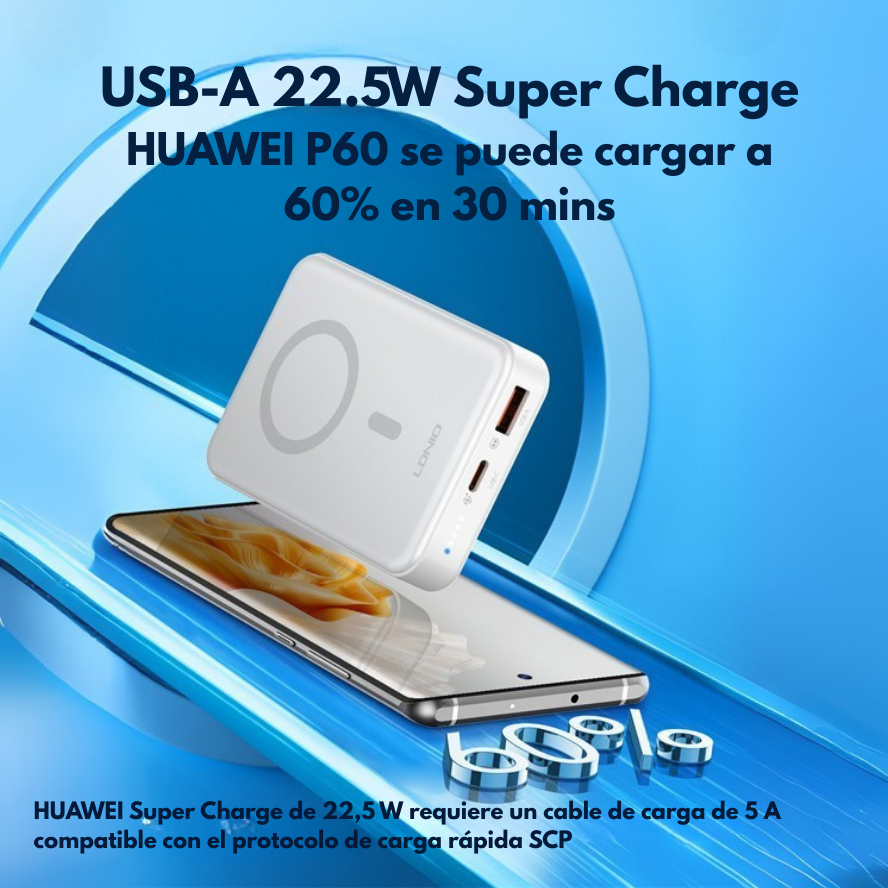 Power bank LDNIO PQ16 10.000mAh magnético con carga rápida inalámbrica y diseño ultra delgado – venta en Chile