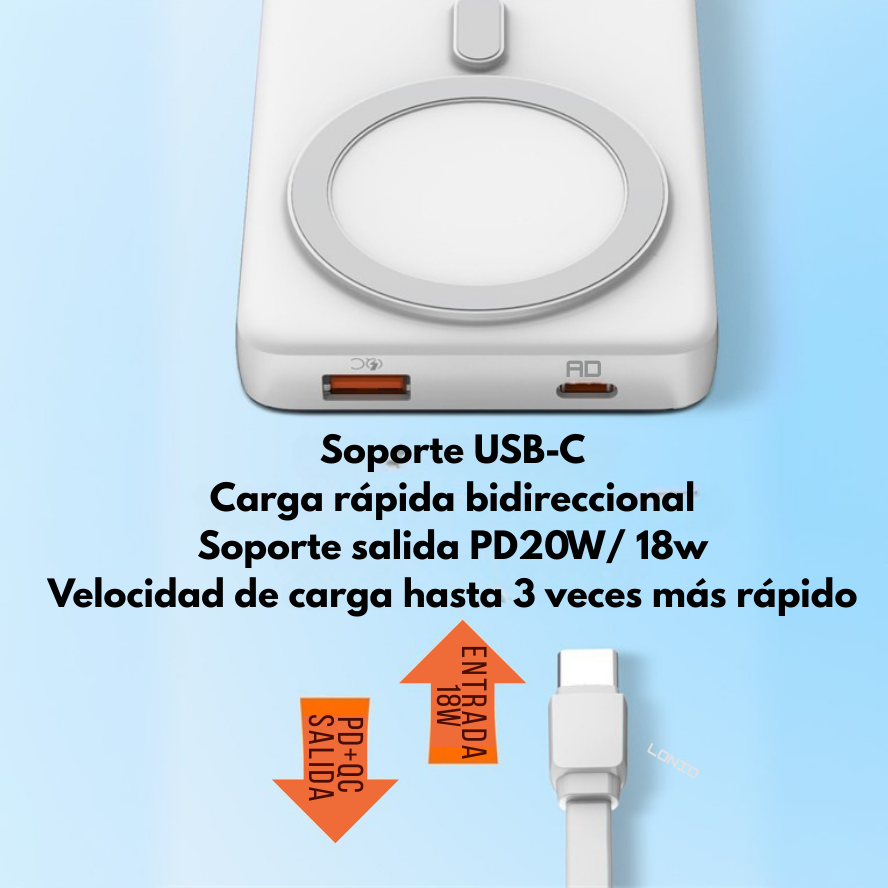 Power bank LDNIO PQ17 10.000mAh magnético con carga rápida inalámbrica y diseño ultra delgado – venta en Chile