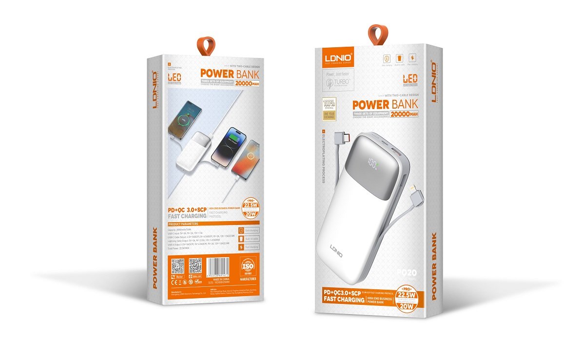 Power Bank LDNIO PQ19/PQ20 20000mAh – Carga Rápida 22.5W