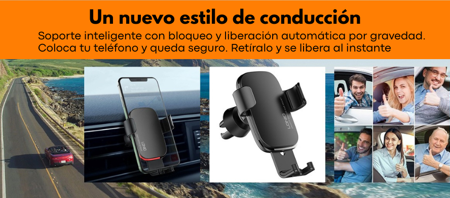 Soporte para celular de auto LDNIO MG10 con cargador USB y rotación 360 grados