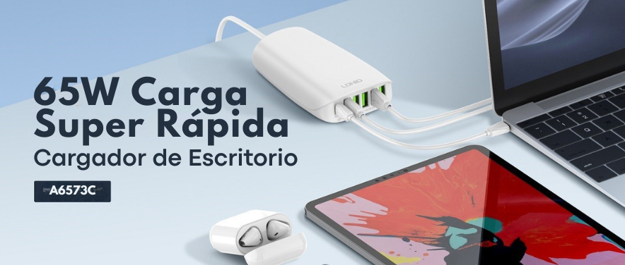 estación de carga LDNIO 65W 6 puertos USB-C PD QC3.0 escritorio laptop celular