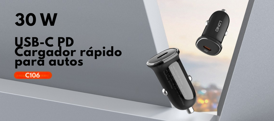 Cargador auto carga rápida 30W LDNIO C106 USB-C PD PPS mini compacto