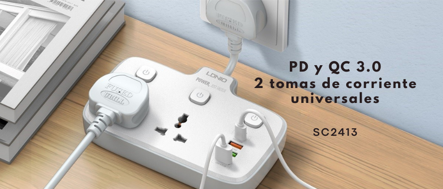 Alargador inteligente LDNIO SC2413 con carga rápida 20W PD y 6 dispositivos simultáneos
