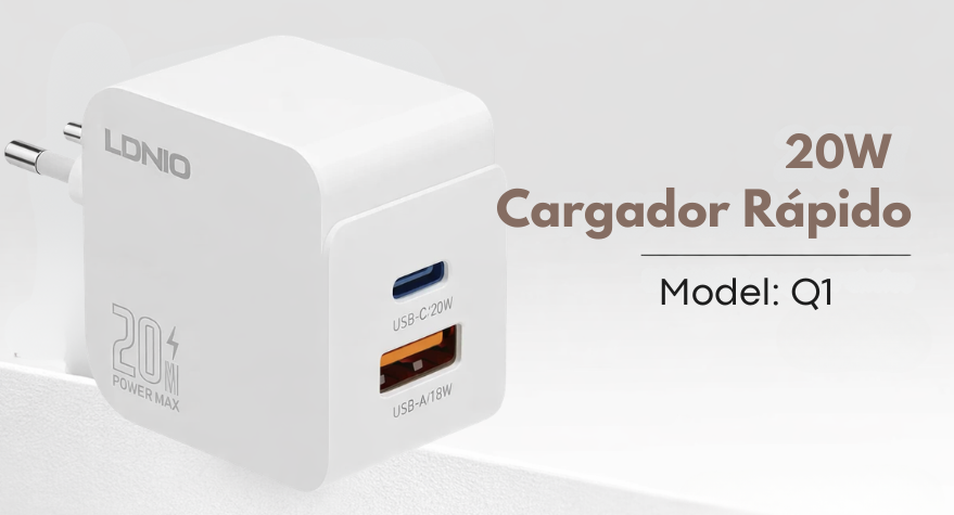 LDNIO Q1 20W Fast Charger USB-C PD con cable incluido