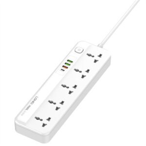 alargador eléctrica LDNIO SC5415 con 5 enchufes universales y puertos USB de carga rápida